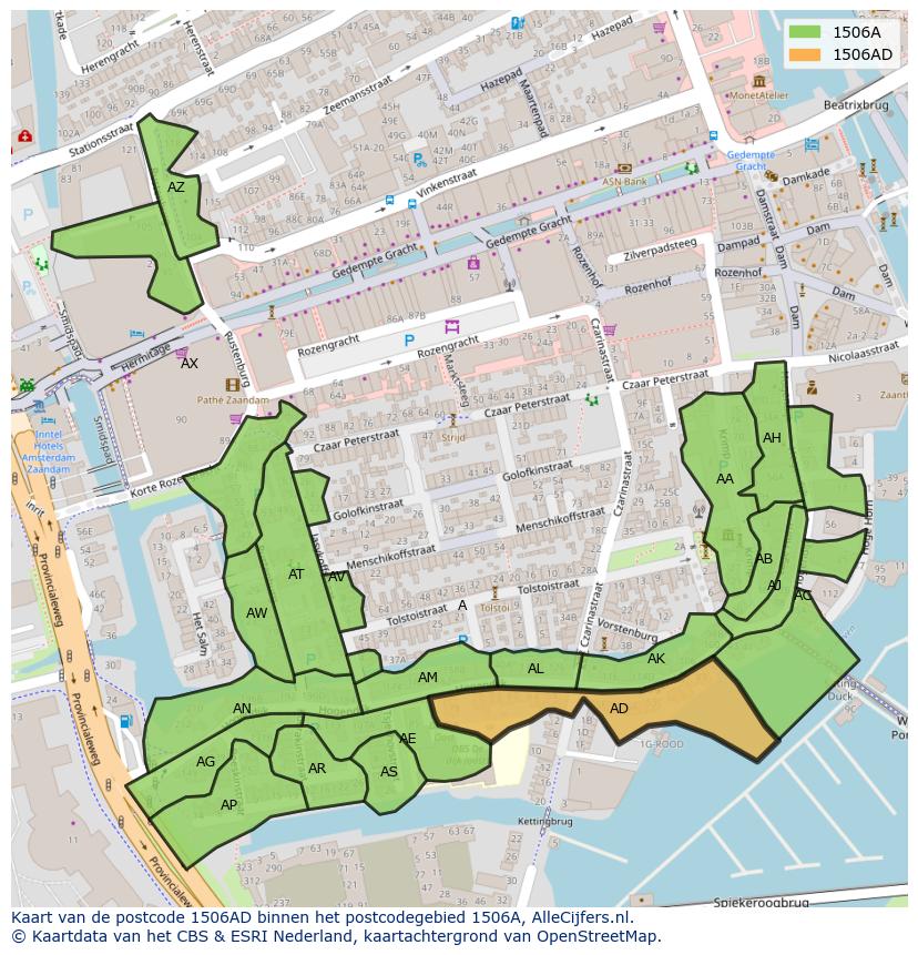 Afbeelding van het postcodegebied 1506 AD op de kaart.