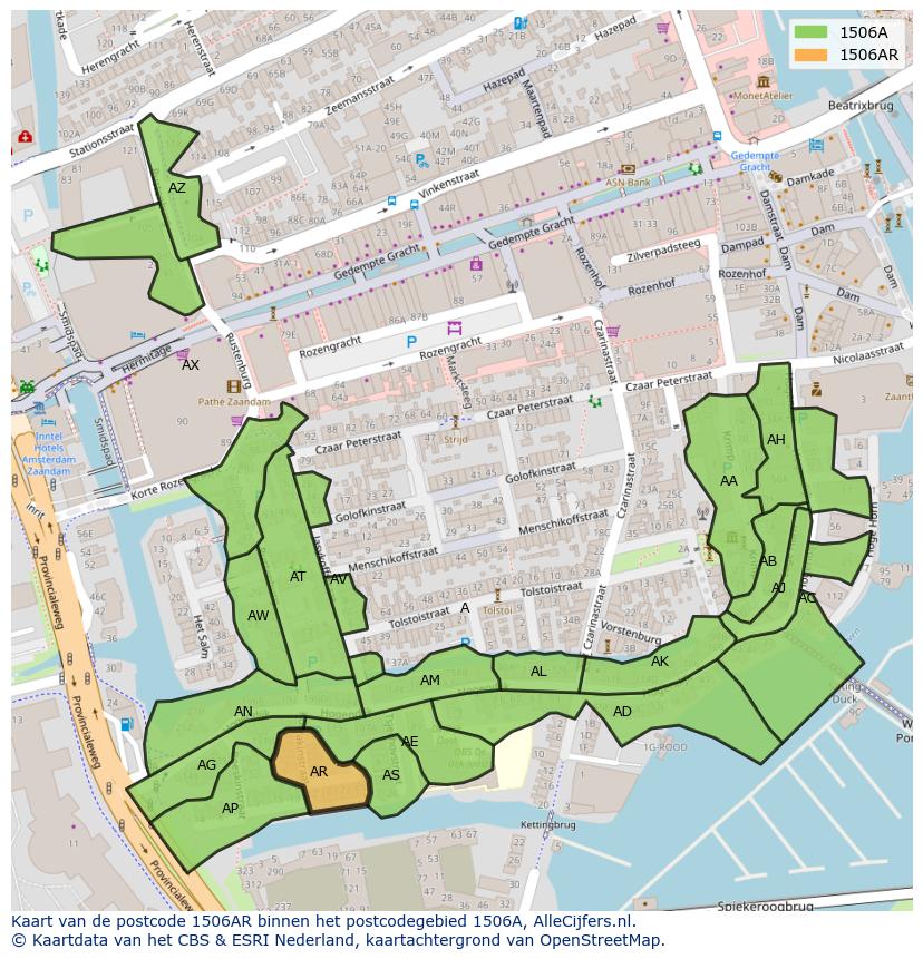 Afbeelding van het postcodegebied 1506 AR op de kaart.