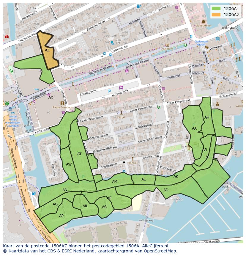 Afbeelding van het postcodegebied 1506 AZ op de kaart.