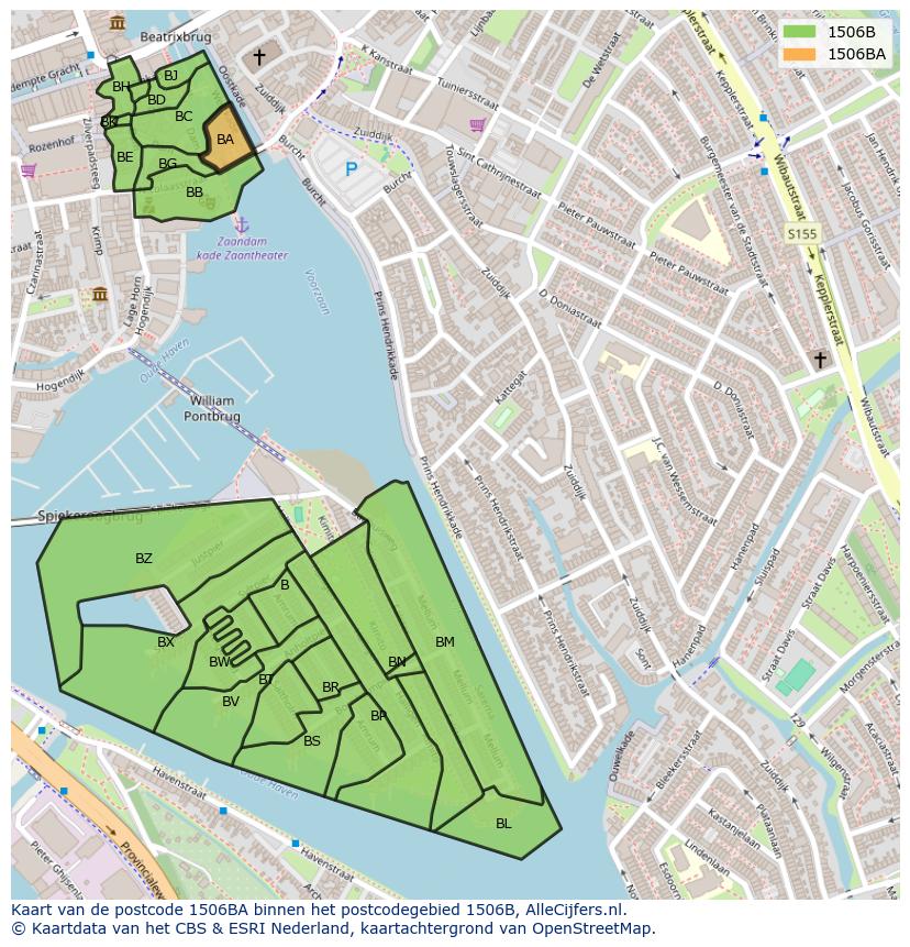 Afbeelding van het postcodegebied 1506 BA op de kaart.