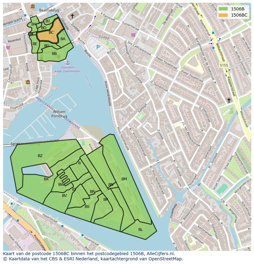 Afbeelding van het postcodegebied 1506 BC op de kaart.