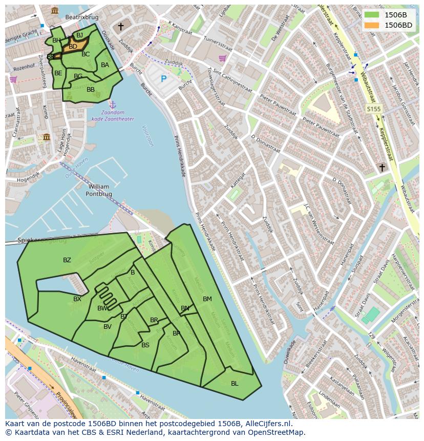 Afbeelding van het postcodegebied 1506 BD op de kaart.