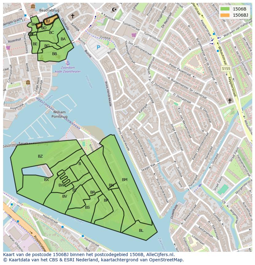 Afbeelding van het postcodegebied 1506 BJ op de kaart.
