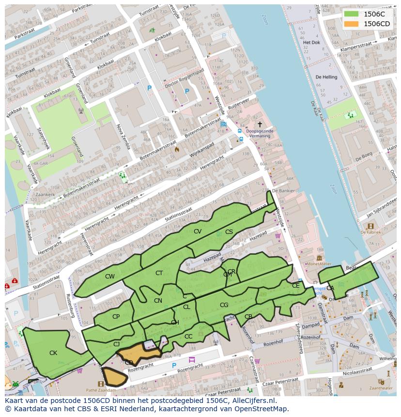 Afbeelding van het postcodegebied 1506 CD op de kaart.