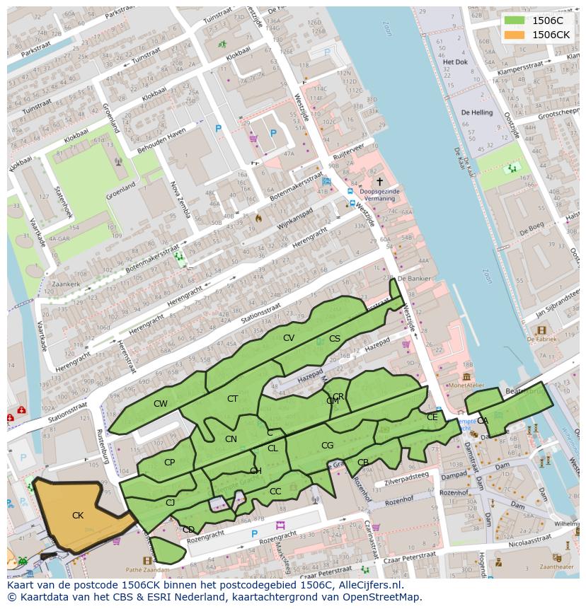 Afbeelding van het postcodegebied 1506 CK op de kaart.