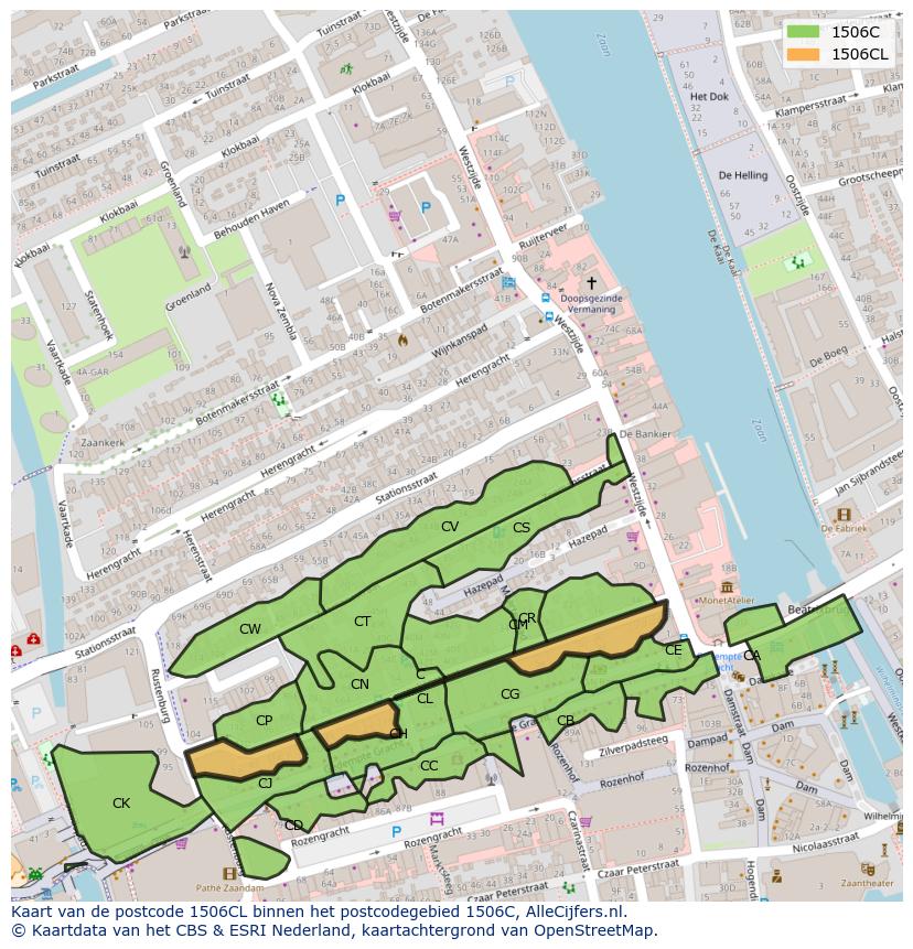 Afbeelding van het postcodegebied 1506 CL op de kaart.