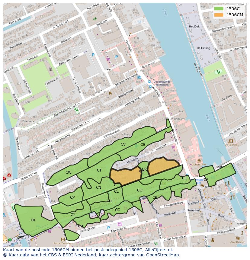 Afbeelding van het postcodegebied 1506 CM op de kaart.