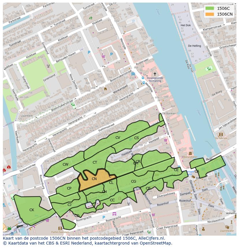 Afbeelding van het postcodegebied 1506 CN op de kaart.