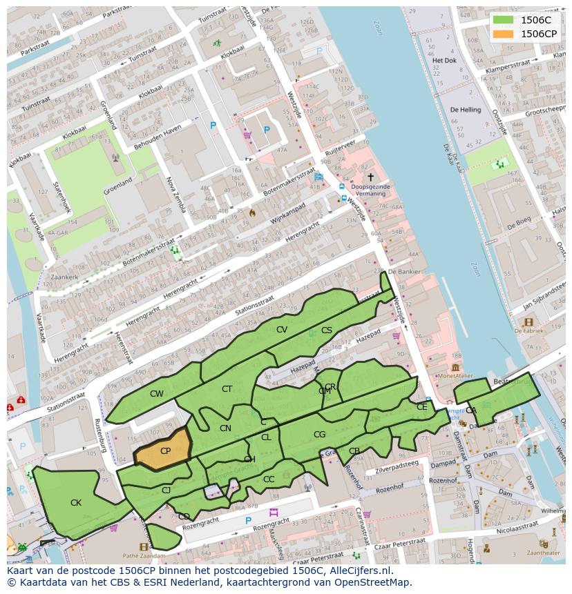 Afbeelding van het postcodegebied 1506 CP op de kaart.