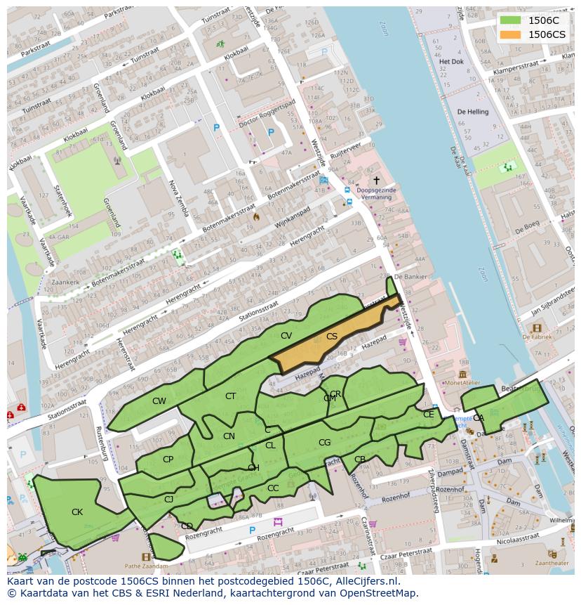 Afbeelding van het postcodegebied 1506 CS op de kaart.