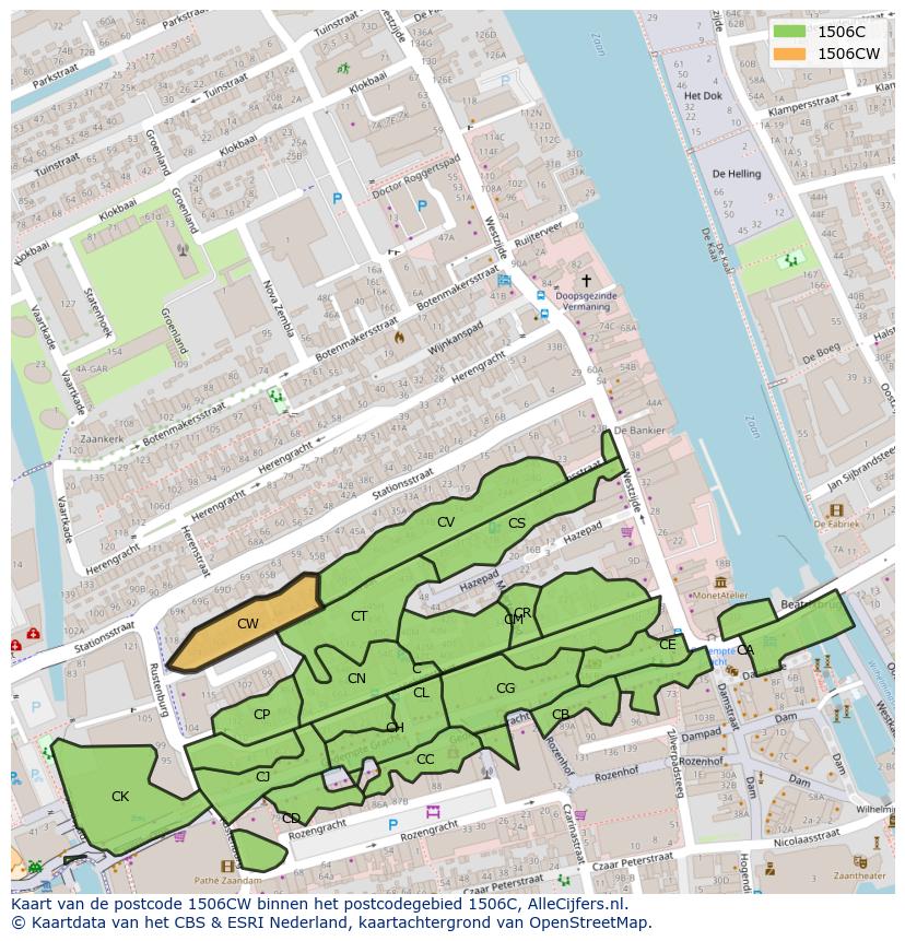 Afbeelding van het postcodegebied 1506 CW op de kaart.