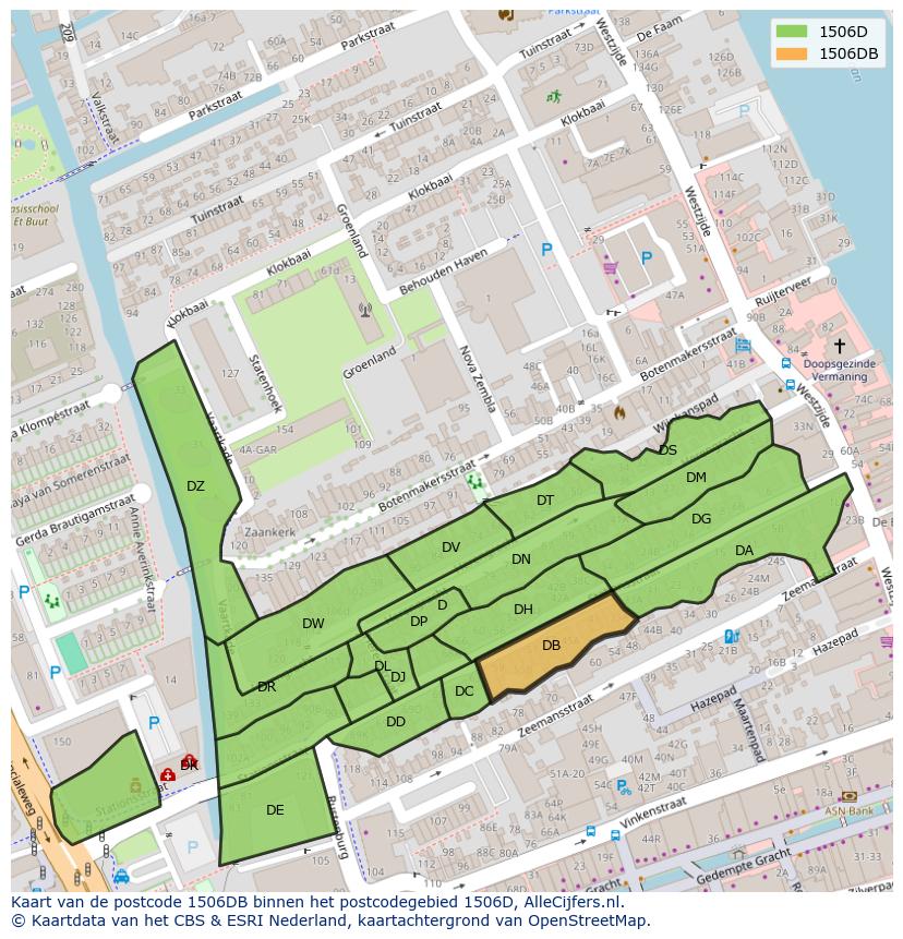 Afbeelding van het postcodegebied 1506 DB op de kaart.