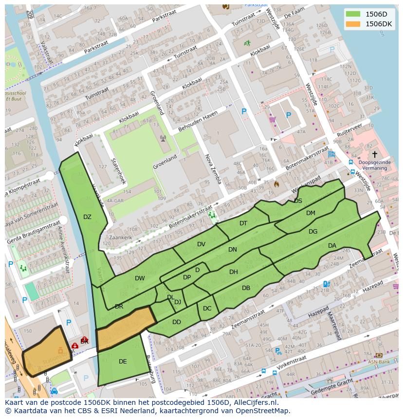 Afbeelding van het postcodegebied 1506 DK op de kaart.