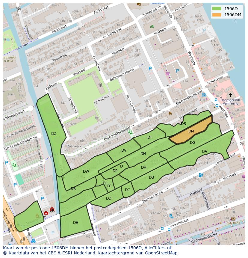 Afbeelding van het postcodegebied 1506 DM op de kaart.