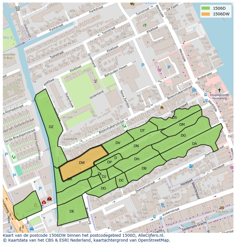 Afbeelding van het postcodegebied 1506 DW op de kaart.
