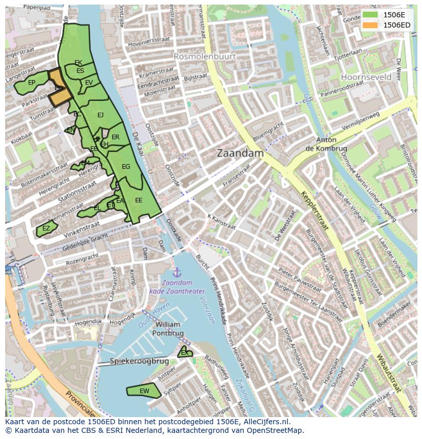Afbeelding van het postcodegebied 1506 ED op de kaart.