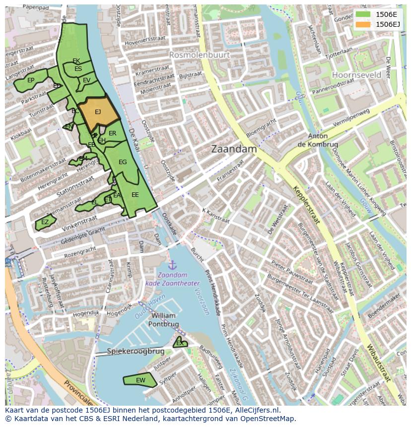 Afbeelding van het postcodegebied 1506 EJ op de kaart.