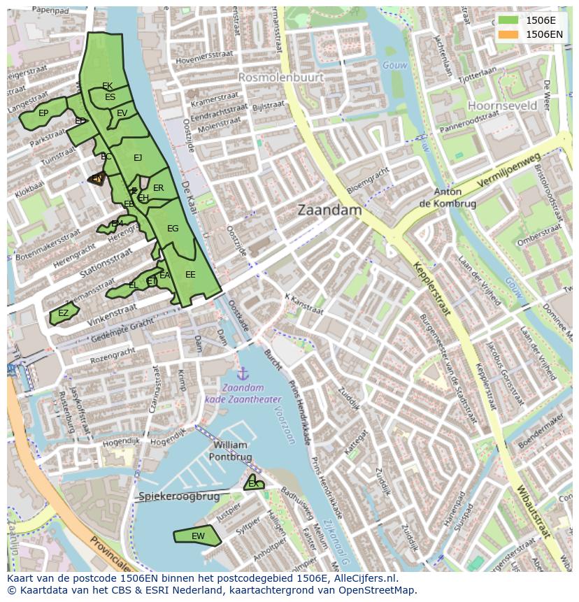 Afbeelding van het postcodegebied 1506 EN op de kaart.