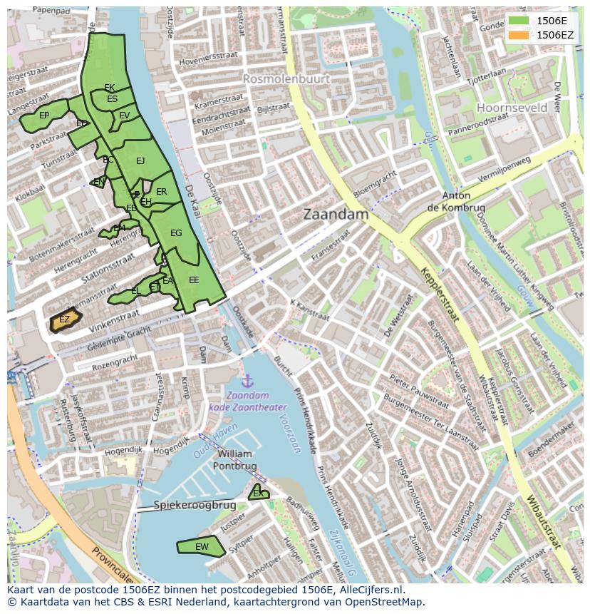 Afbeelding van het postcodegebied 1506 EZ op de kaart.