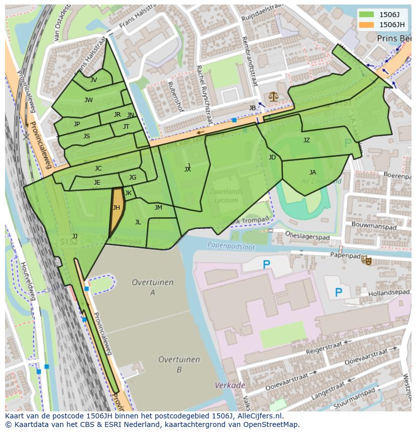 Afbeelding van het postcodegebied 1506 JH op de kaart.
