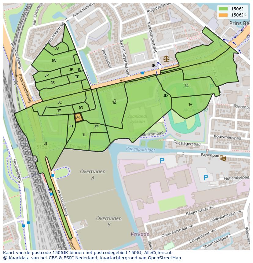 Afbeelding van het postcodegebied 1506 JK op de kaart.