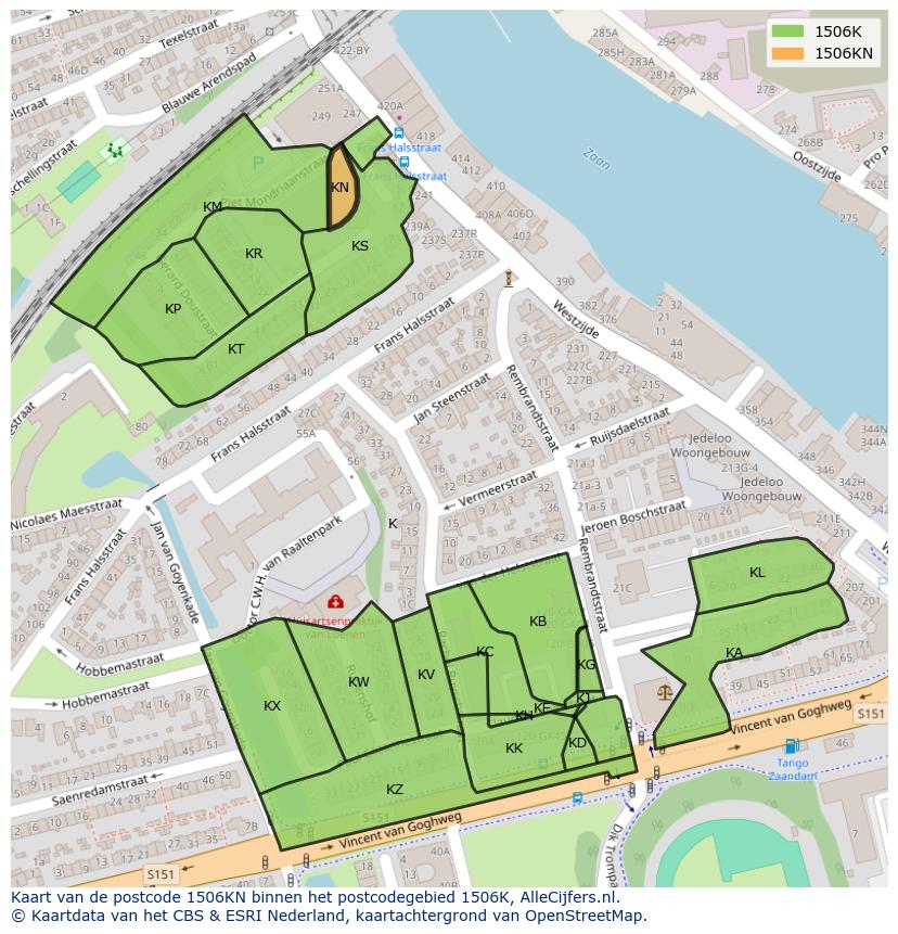 Afbeelding van het postcodegebied 1506 KN op de kaart.