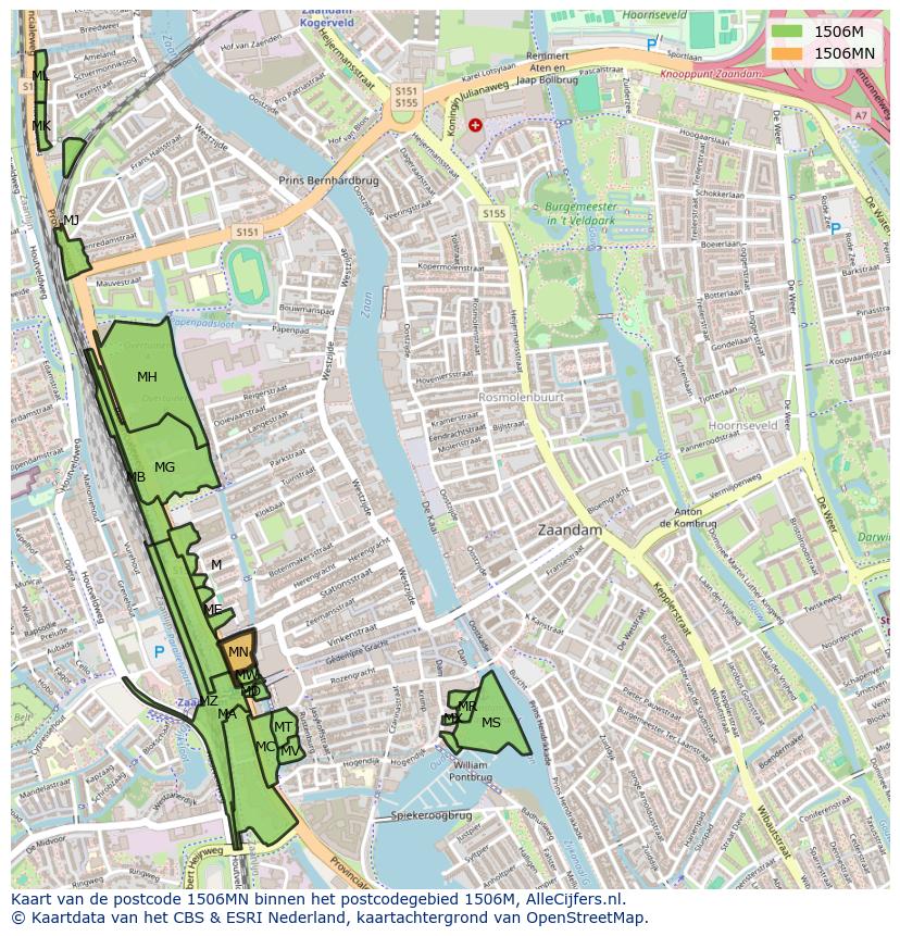 Afbeelding van het postcodegebied 1506 MN op de kaart.