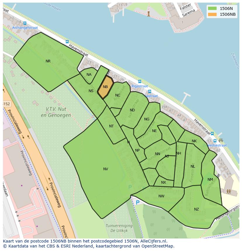Afbeelding van het postcodegebied 1506 NB op de kaart.