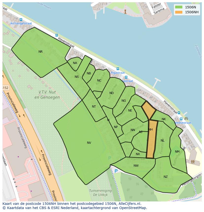 Afbeelding van het postcodegebied 1506 NH op de kaart.