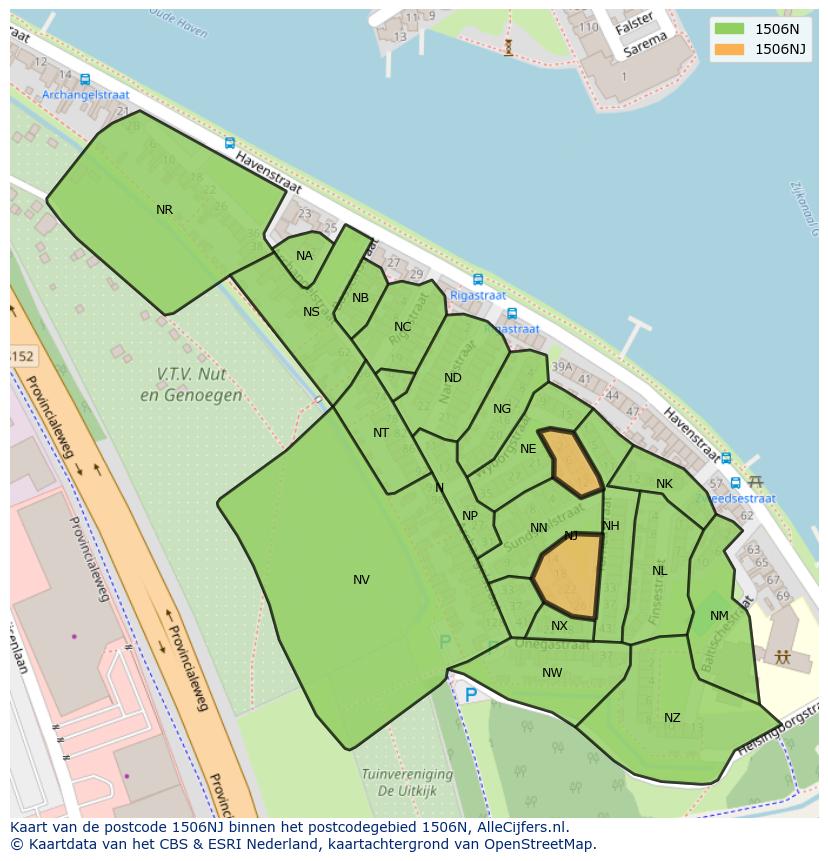 Afbeelding van het postcodegebied 1506 NJ op de kaart.