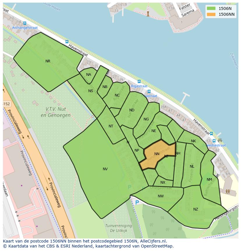 Afbeelding van het postcodegebied 1506 NN op de kaart.