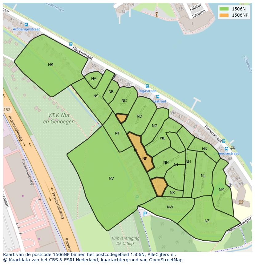 Afbeelding van het postcodegebied 1506 NP op de kaart.