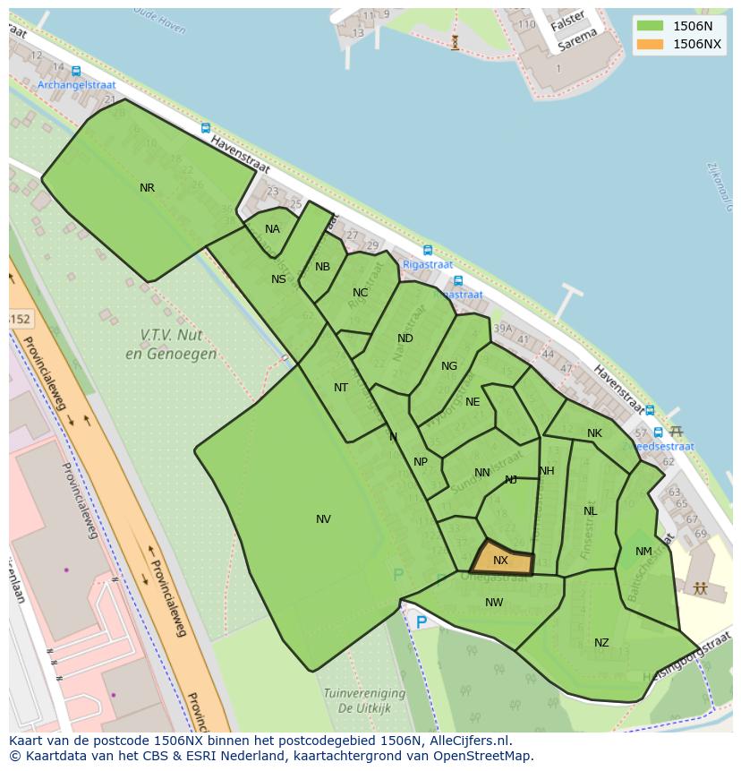 Afbeelding van het postcodegebied 1506 NX op de kaart.