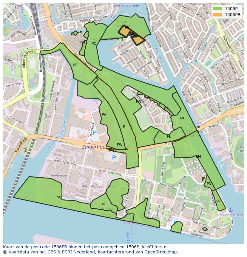 Afbeelding van het postcodegebied 1506 PB op de kaart.