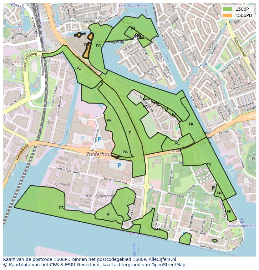 Afbeelding van het postcodegebied 1506 PD op de kaart.