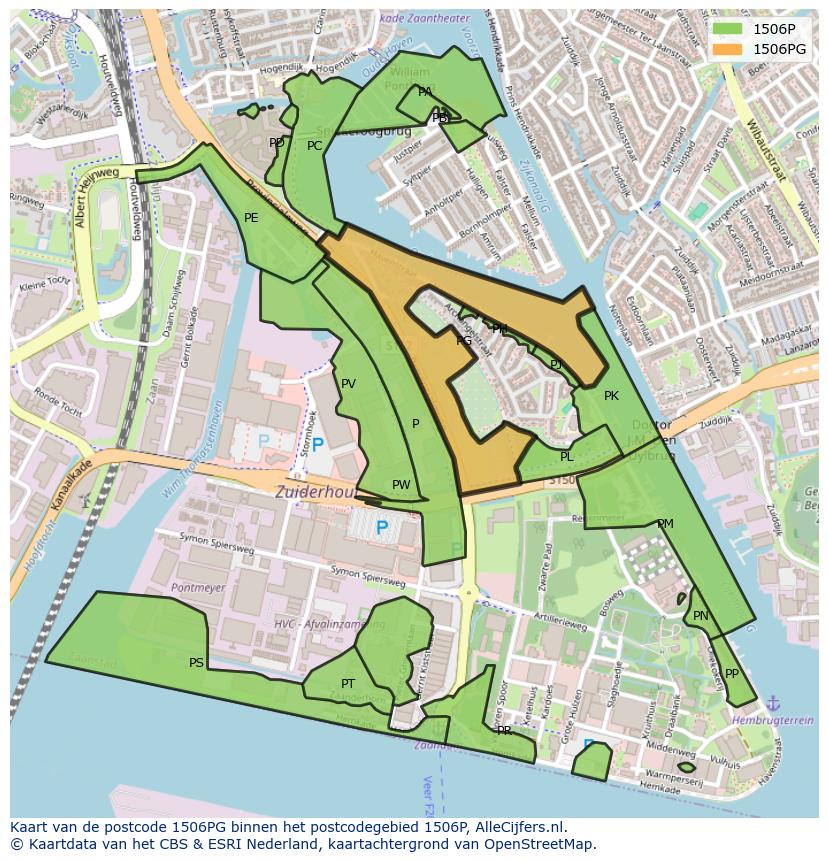 Afbeelding van het postcodegebied 1506 PG op de kaart.