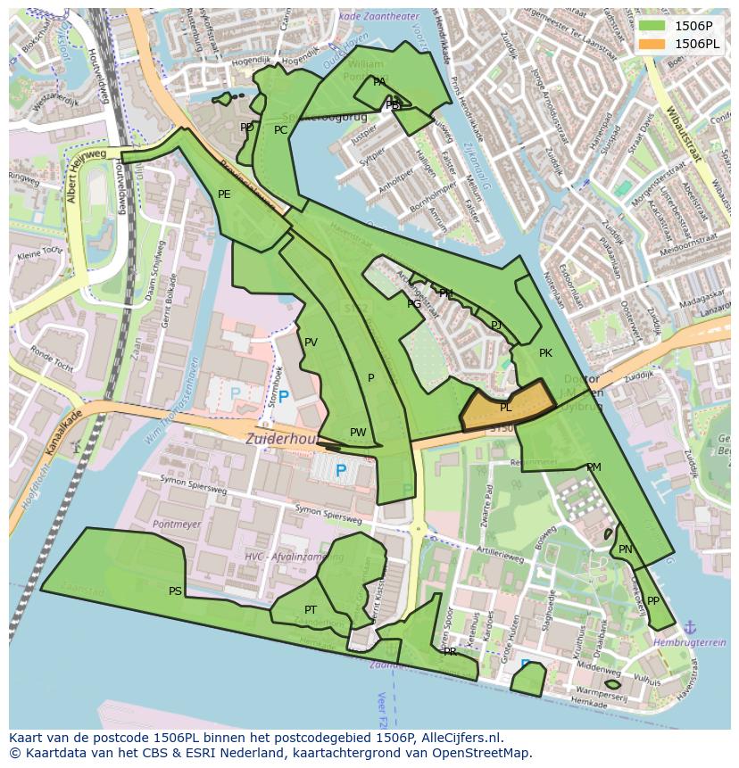 Afbeelding van het postcodegebied 1506 PL op de kaart.