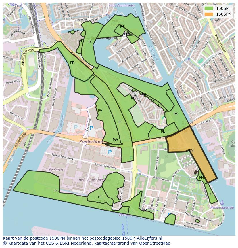 Afbeelding van het postcodegebied 1506 PM op de kaart.