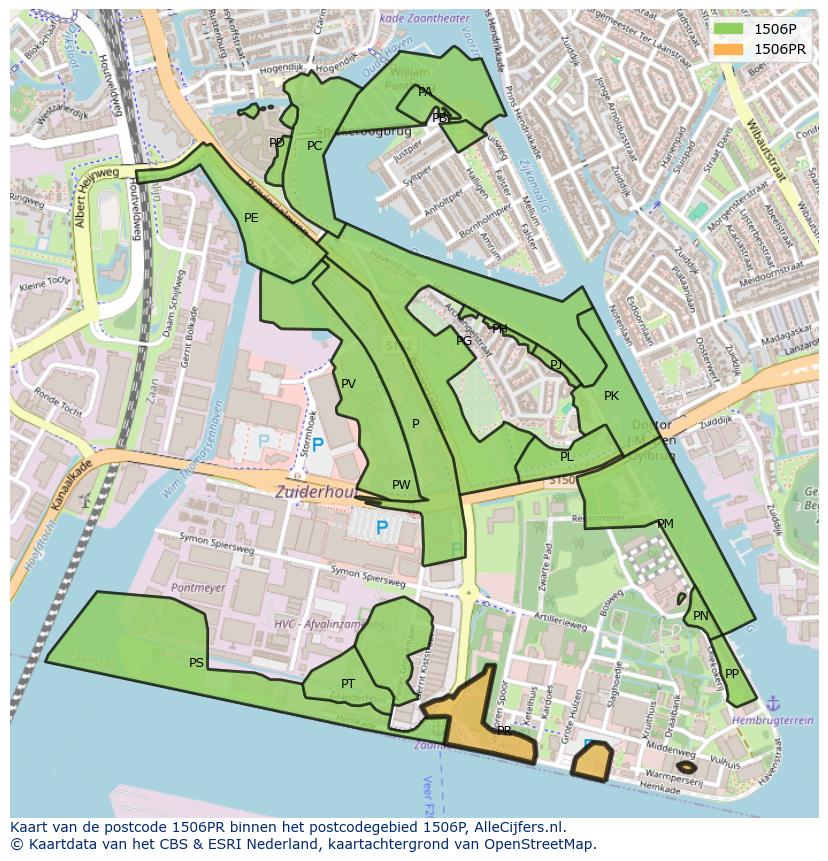 Afbeelding van het postcodegebied 1506 PR op de kaart.