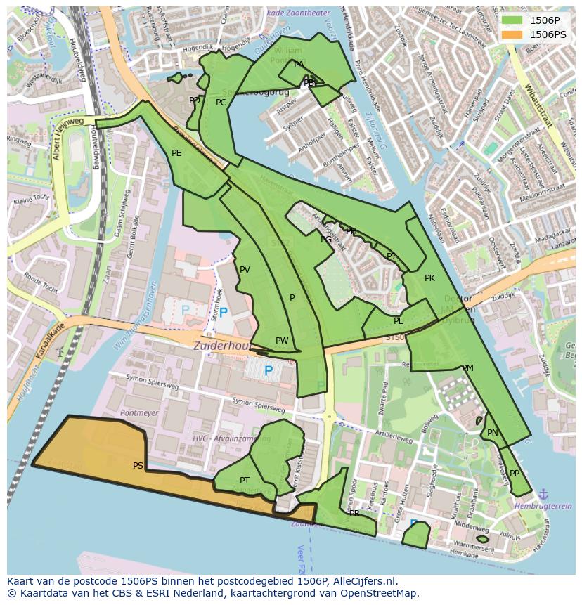 Afbeelding van het postcodegebied 1506 PS op de kaart.