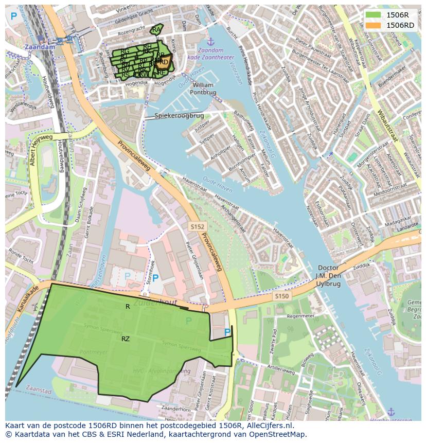 Afbeelding van het postcodegebied 1506 RD op de kaart.