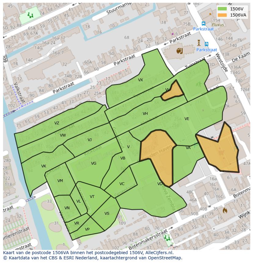 Afbeelding van het postcodegebied 1506 VA op de kaart.