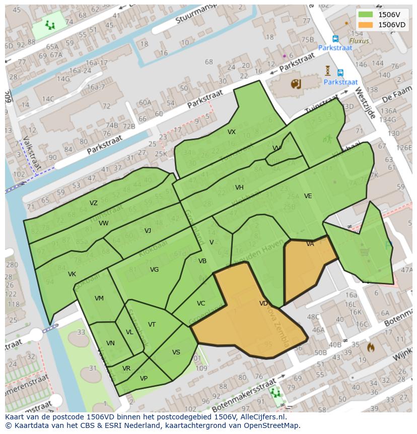 Afbeelding van het postcodegebied 1506 VD op de kaart.