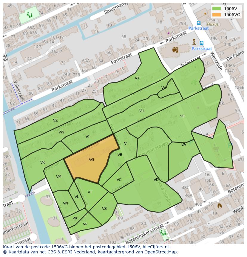 Afbeelding van het postcodegebied 1506 VG op de kaart.