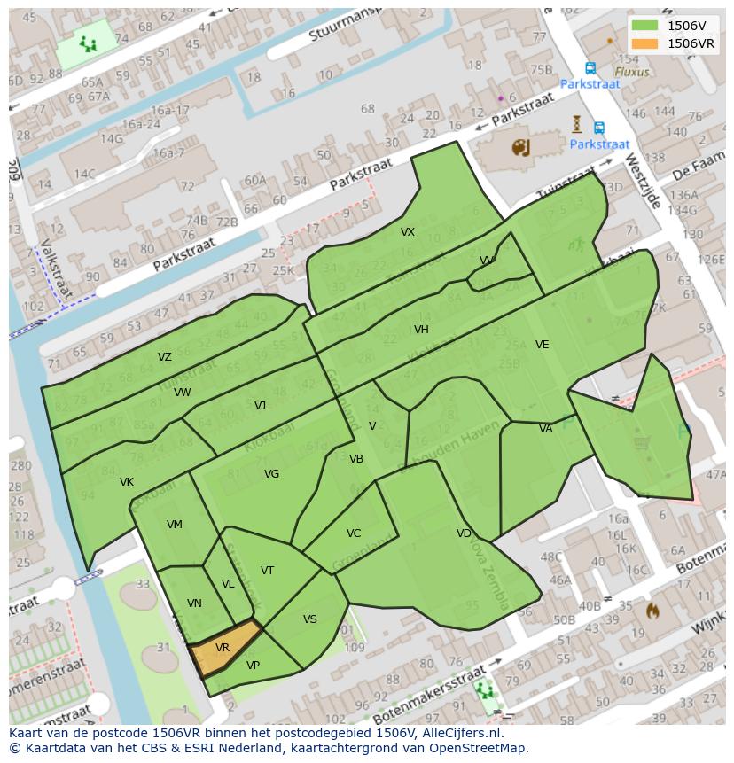 Afbeelding van het postcodegebied 1506 VR op de kaart.