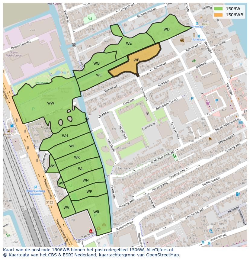 Afbeelding van het postcodegebied 1506 WB op de kaart.