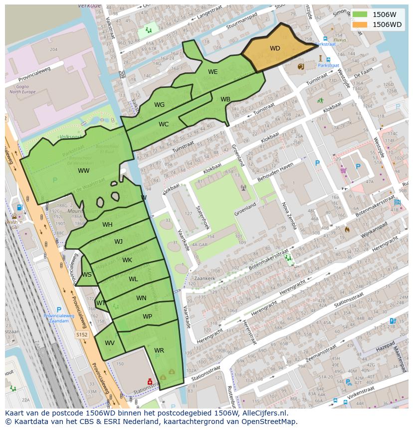 Afbeelding van het postcodegebied 1506 WD op de kaart.