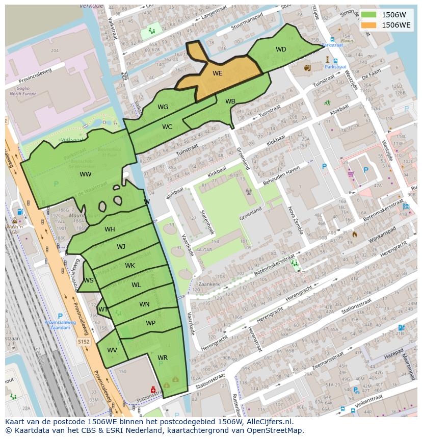 Afbeelding van het postcodegebied 1506 WE op de kaart.