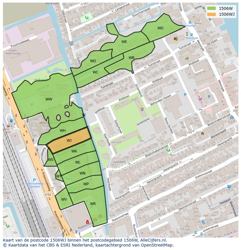 Afbeelding van het postcodegebied 1506 WJ op de kaart.