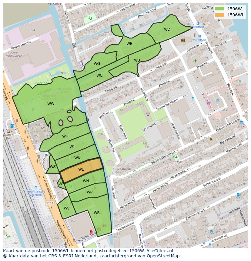 Afbeelding van het postcodegebied 1506 WL op de kaart.